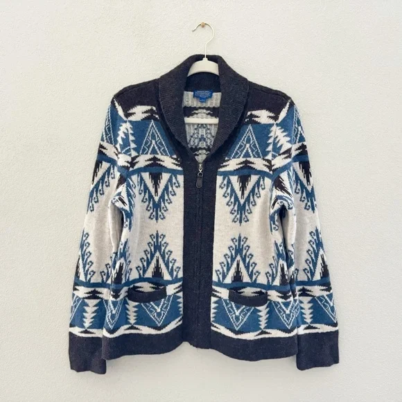 Pendleton Cardigan Sweater Wool Alpaca Knit Aztec Southwestern Country Blue L - Picture 1 of 8
